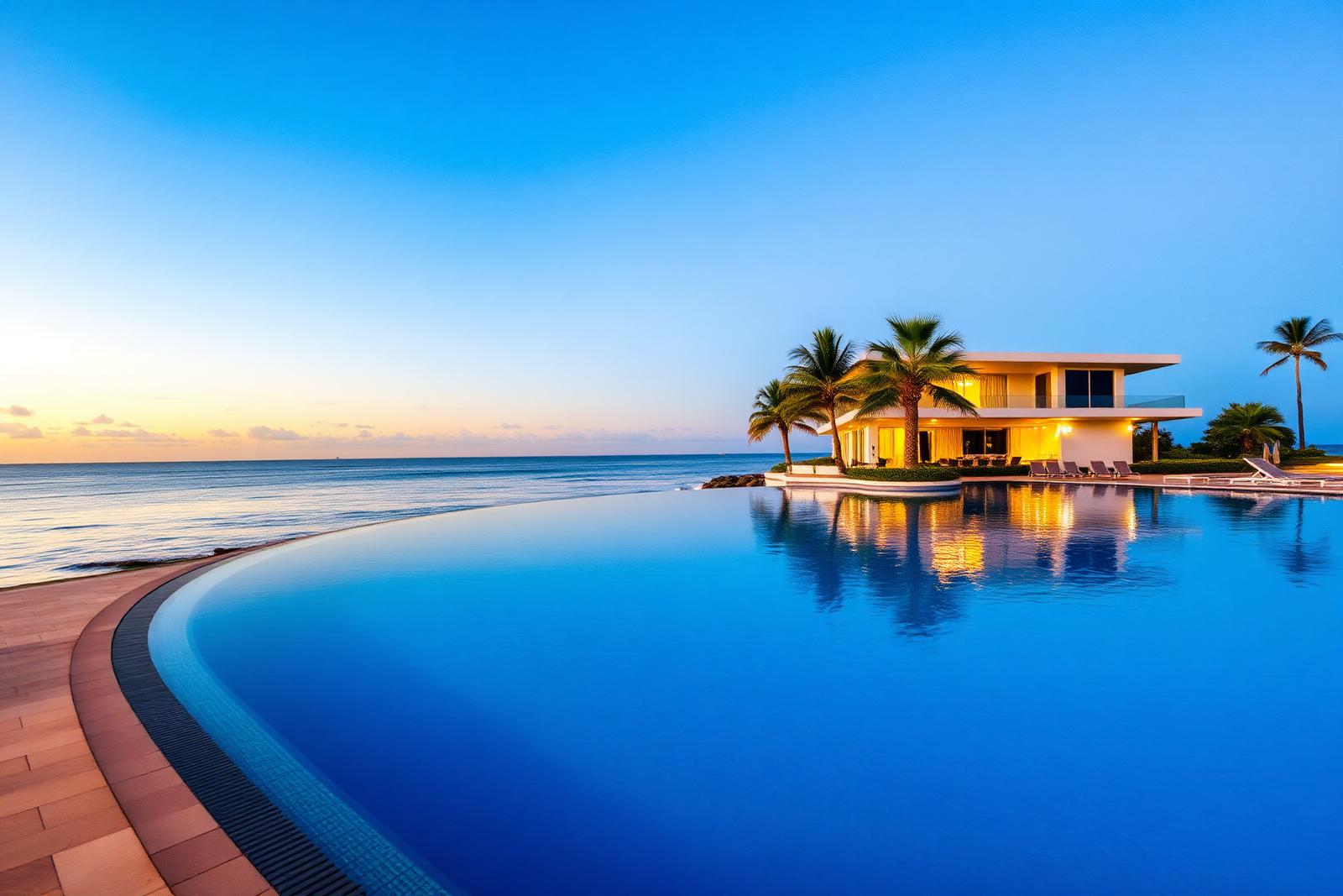 Oceanfront infinity pool at dusk