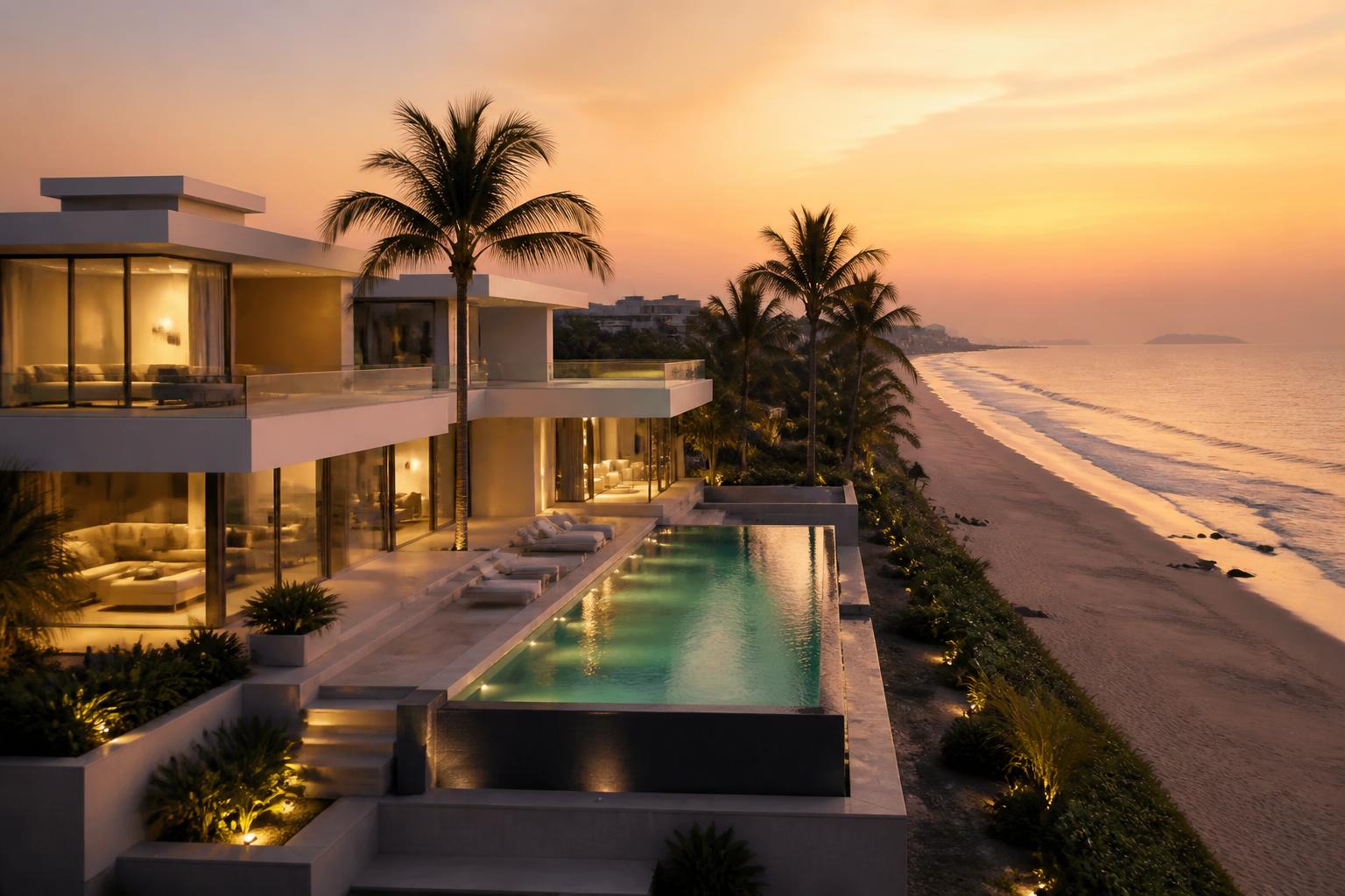 Artemisa Beach Residence at golden hour, Cerritos Beach Mazatlán
