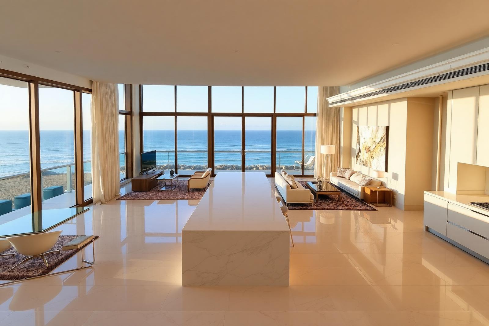 Two-bedroom oceanfront condominium with marble island and panoramic Pacific view