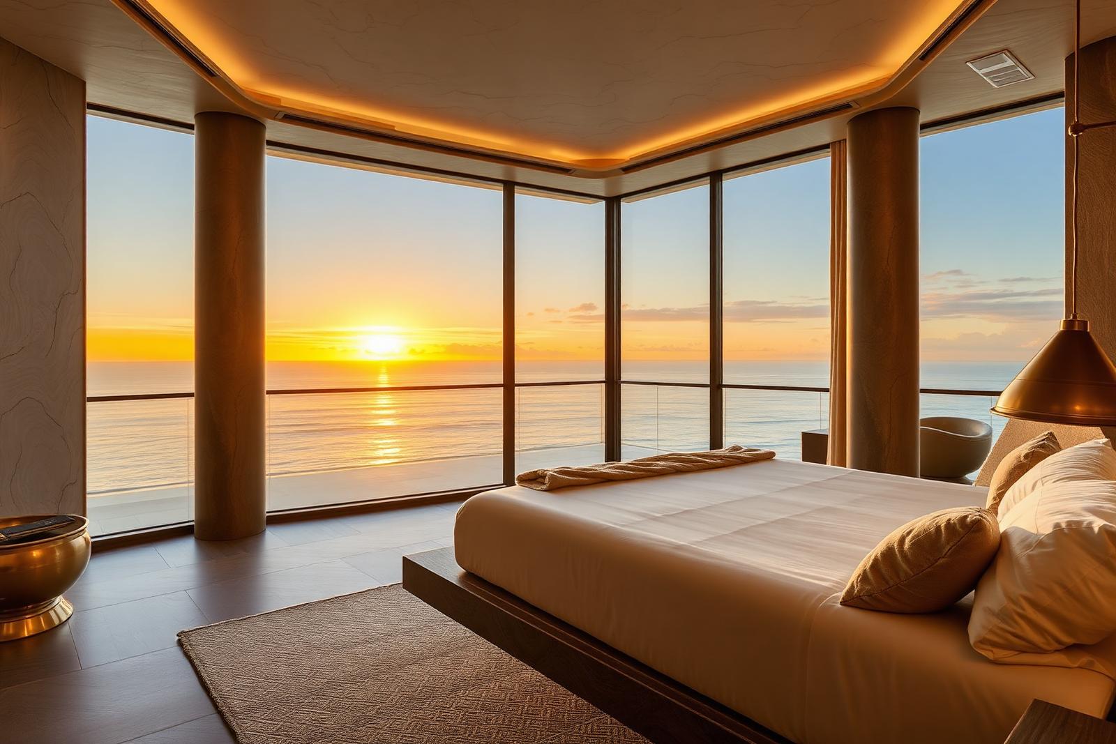 Penthouse master suite with floor-to-ceiling Pacific Ocean view